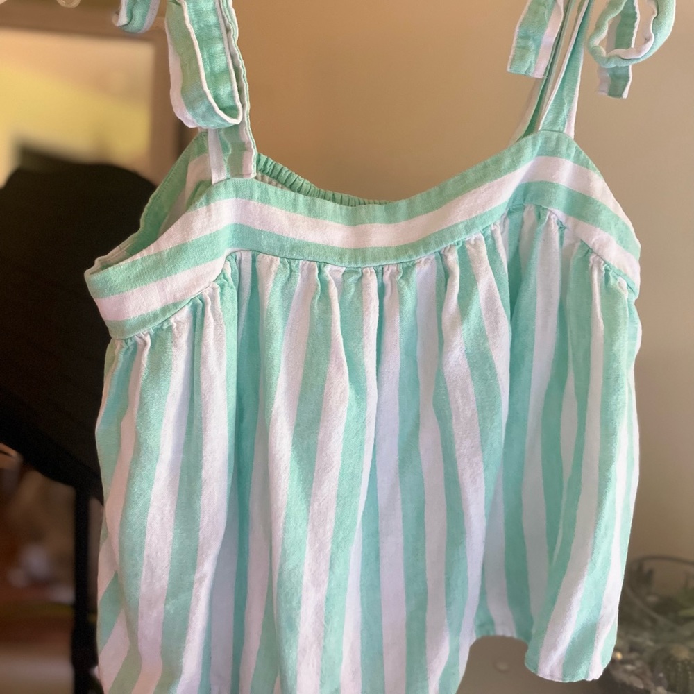 Stoney Clover Lane Cropped Tank Top, Size Adult Medium, White & Mint Green